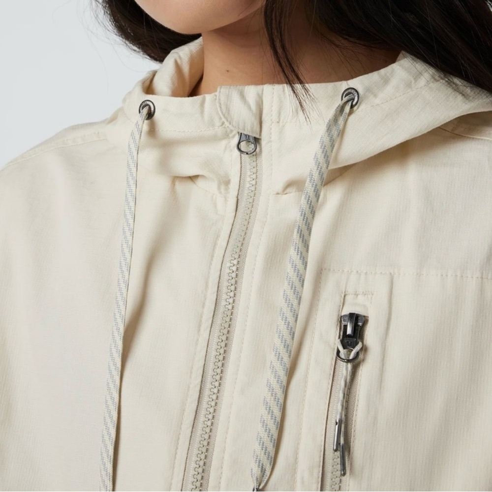 VOURI Vintage Cream Ripstop Utility Jacket with Hood Organic Cotton Cargo Pocket - Picture 5 of 14